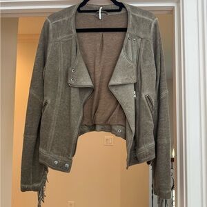 Free People Brown jacket/sweater with fringe *not denim
